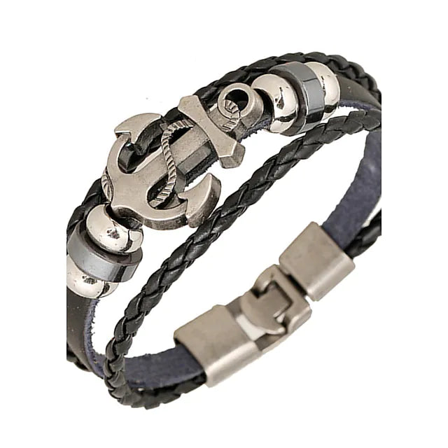Men's Wrap Bracelet Leather Bracelet woven Anchor