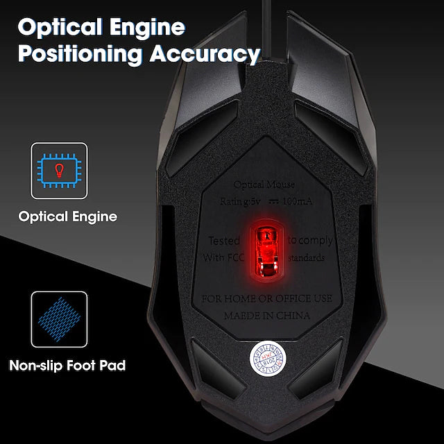 Optical Gaming Mouse Led Breathing Light 800/1200/1600 dpi 3 Adjustable DPI Levels 4 pcs Keys
