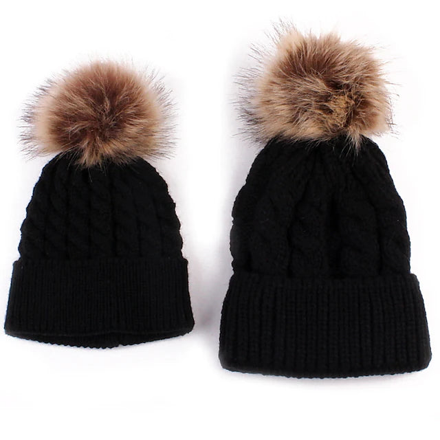 Mommy and Me Hats Cotton Striped Solid Color Daily Fur