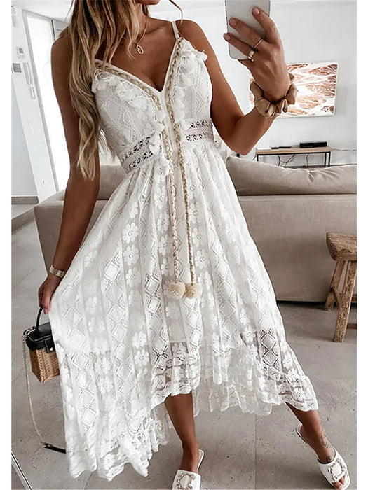 Women's Swing Dress White Dress Maxi long Dress White Beige Sleeveless