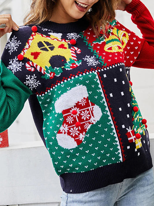 Women's Ugly Christmas Sweater Pullover Sweater Jumper Ribbed Knit Knitted Christmas Tree