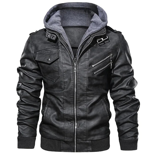 Men's Faux Leather Jacket Biker Jacket Motorcycle Jacket Outdoor Daily Wear Winter Fall Regular Coat