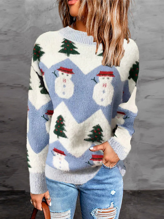 Women's Ugly Christmas Sweater Pullover Sweater Jumper Ribbed Knit Tunic Knitted Snowman Crew