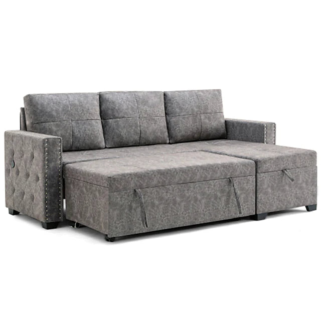 84 L Sectional Sofa with 2 USB Charger2 seats Sofa Bed With Storage chaiseSleeper Independent Use