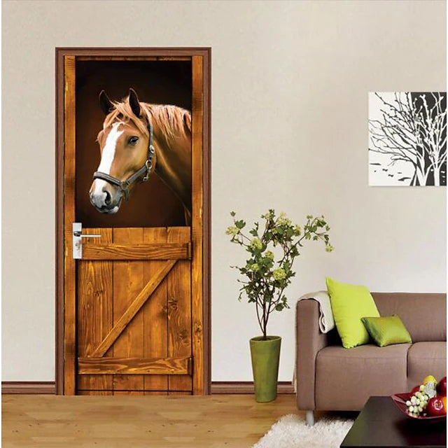 AmazingWall Stable 3D Horse Door Decor DIY Home Decoration
