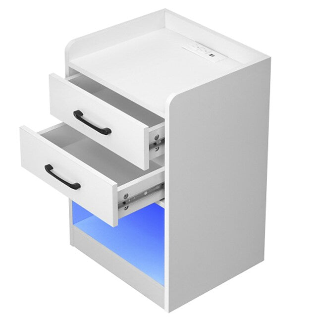 Nightstand with 2 Drawers and CabinetUSB Charging Ports and Remote Control LED Ligh