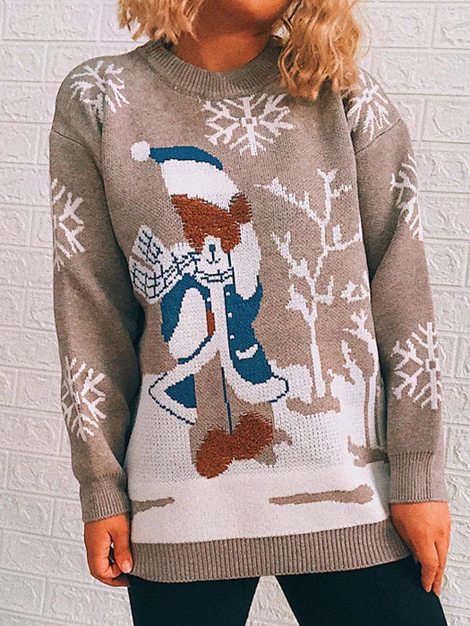 Women's Ugly Christmas Sweater Pullover Sweater Jumper Ribbed Knit Knitted Animal Crew Neck