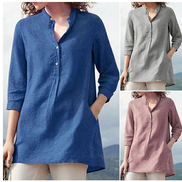 Women's Casual Button Front Blouses Lightweight V Neck