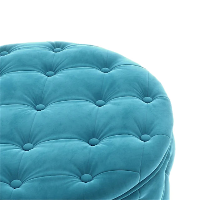 Wide Classic Button Tufted Velvet Round Ottoman With Storage Living Room Footrest