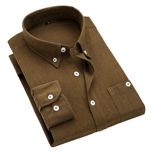 Men's Dress Shirt Button Down Shirt Collared Shirt Corduroy Shirt Turndown Winter Long Sleeve
