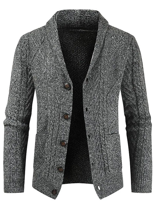 Men's Cardigan Sweater Knitted Solid Color Stylish Casual Long Sleeve.