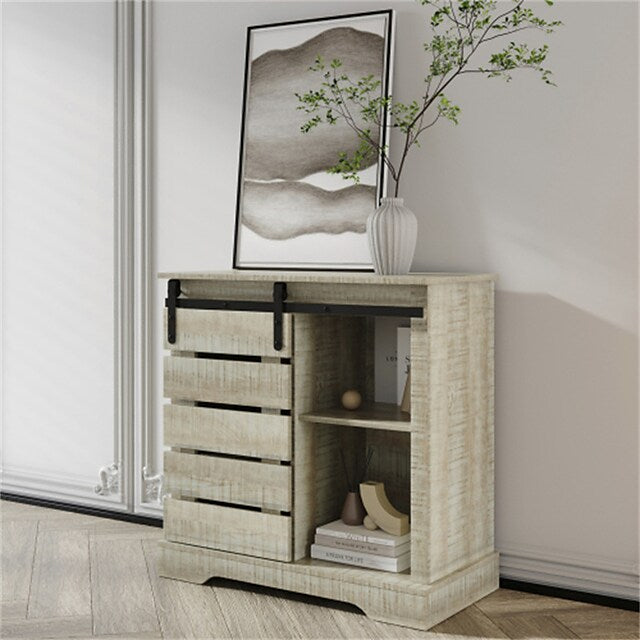 Side Cabinet Buffet Sideboard with Sliding Barn Door and Interior Shelves Gray