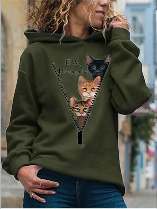 Women's Pullover Hoodie Sweatshirt Cat Patchwork Print