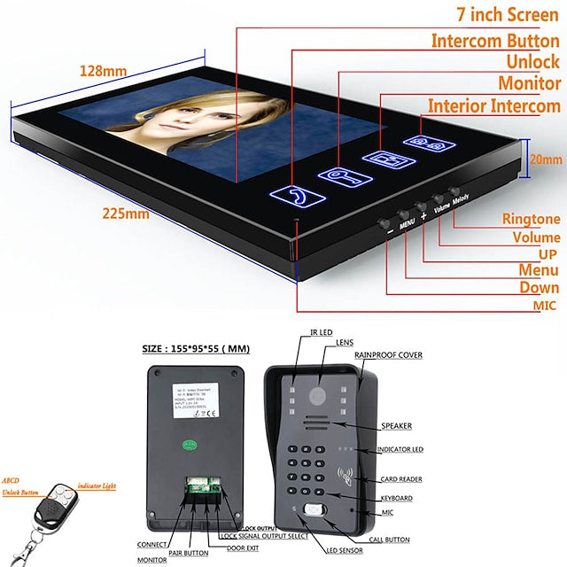 7 Lcd Video Door Phone Intercom System