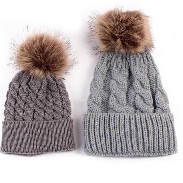 Mommy and Me Hats Cotton Striped Solid Color Daily Fur