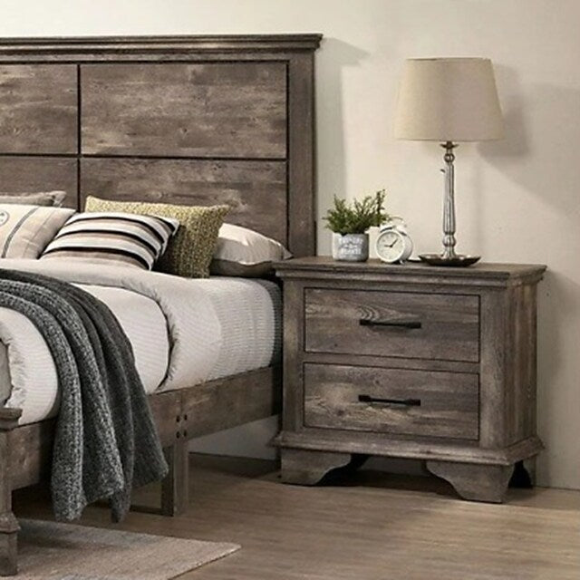 1pc Nightstand Gray Color Solid Wood Veneer Matte Black Bar Pulls Replicated Wood Grain Bedroom