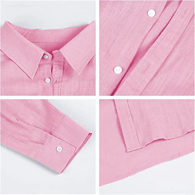 Men's Linen Cotton Shirt Solid Color Turndown Street Casual
