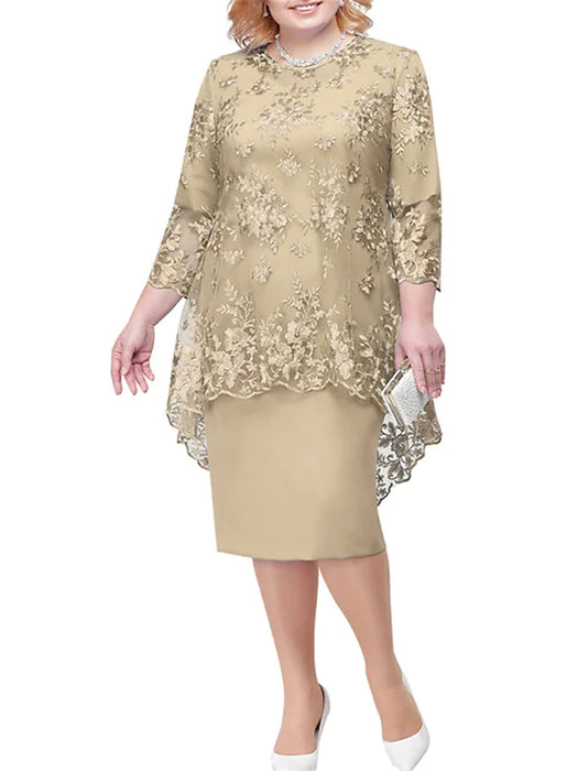 Women's Plus Size A Line Dress Floral Round Neck Lace 3/4 Length