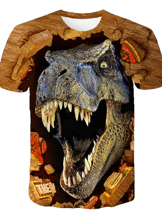 Kids Boys' T shirt Tee Short Sleeve Dinosaur 3D Print Color Block Animal Crewneck Quick Dry