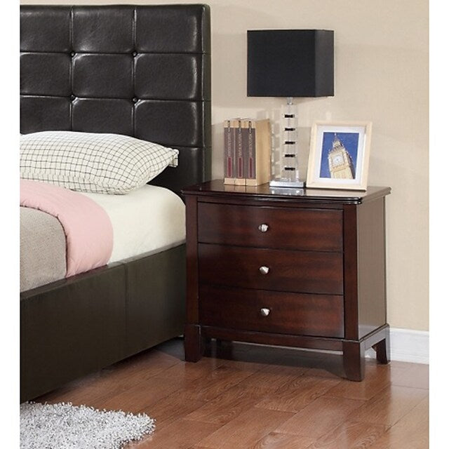 Brown Finish 3-Drawers Nightstand Bedroom Furniture 1pc Nightstand MDF Birch veneer