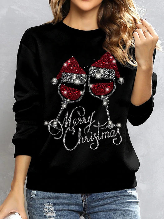 Women's Sweatshirt Pullover Streetwear Black Graphic Christmas Round Neck Long Sleeve