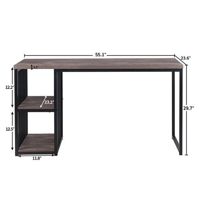Home Office Computer Desk 55 Inch Writing Desk with 2 Storage Shelves on Left or Right