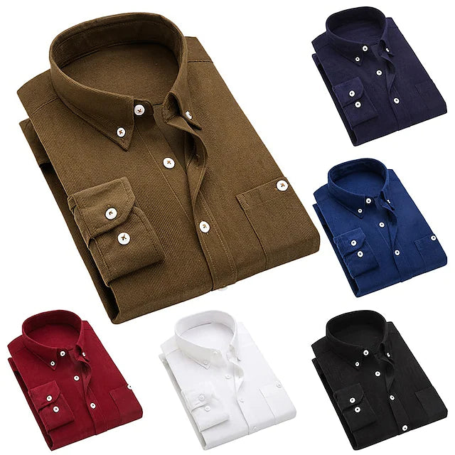 Men's Dress Shirt Button Down Shirt Collared Shirt Corduroy Shirt Turndown Winter Long Sleeve