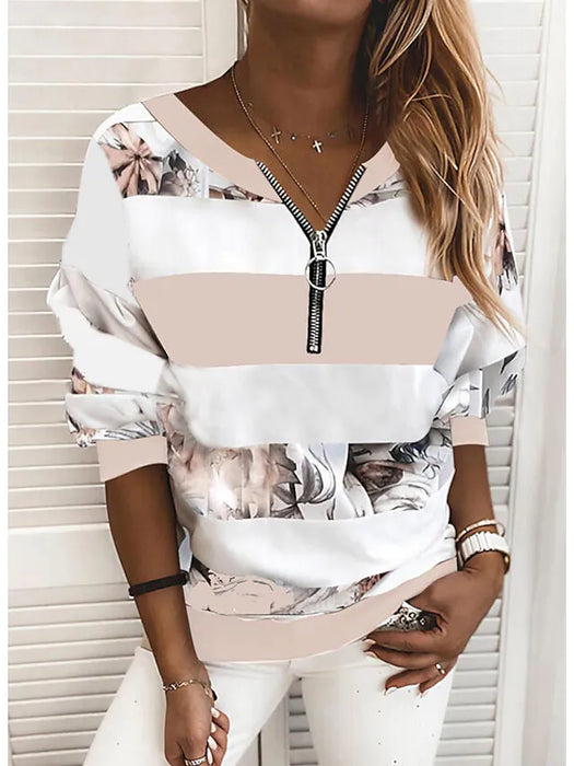 Women's Blouse Shirt Striped Color Block Print V Neck