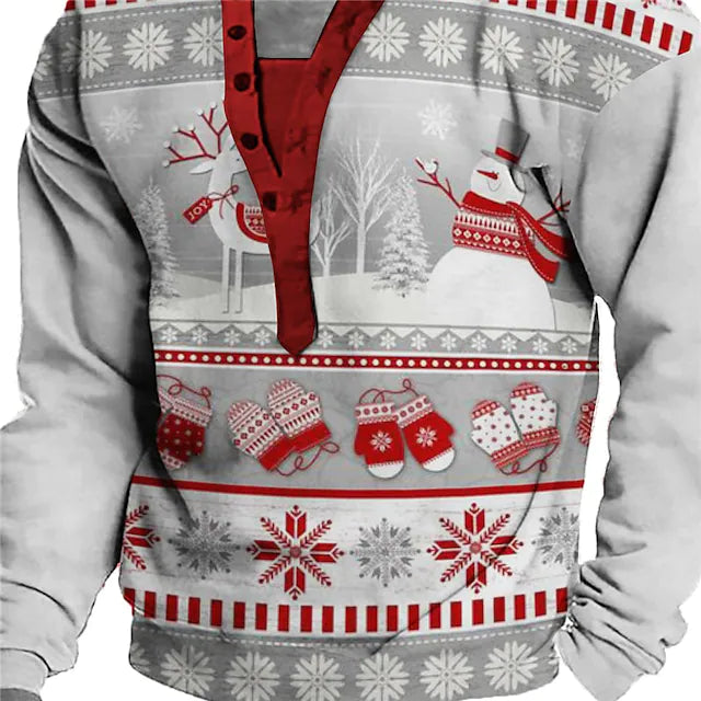 Men's Sweatshirt Pullover Gray Standing Collar Snowman Graphic Prints Print Casual Daily Sports