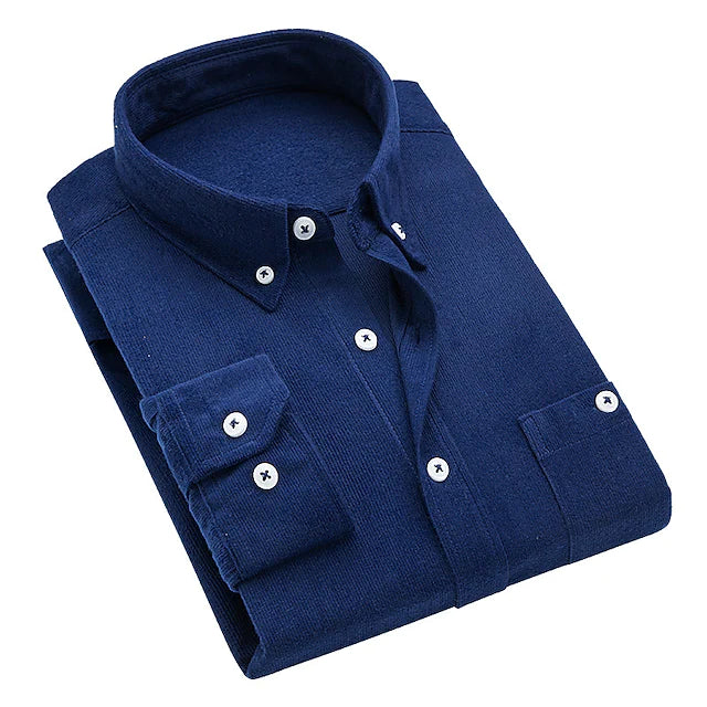 Men's Dress Shirt Button Down Shirt Collared Shirt Corduroy Shirt Turndown Winter Long Sleeve