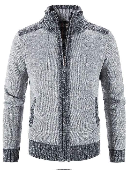 Men's Cardigan Knitted Solid Color Stylish Long Sleeve Sweater Cardigans Stand Collar Winter Blue Light gray Dark Gray