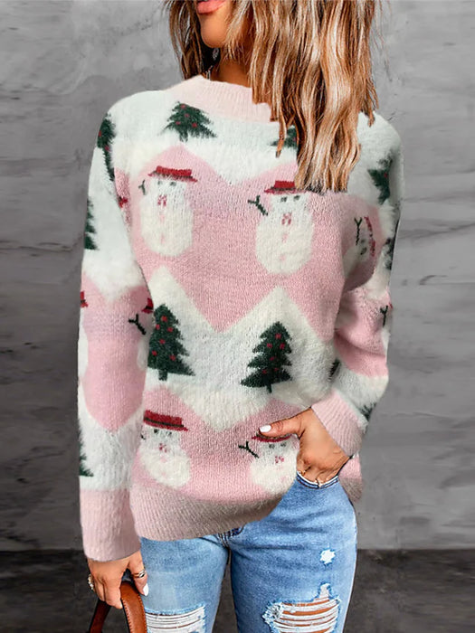 Women's Ugly Christmas Sweater Pullover Sweater Jumper Ribbed Knit Tunic Knitted Snowman Crew
