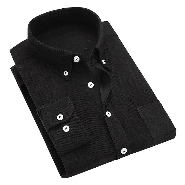 Men's Dress Shirt Button Down Shirt Collared Shirt Corduroy Shirt Turndown Winter Long Sleeve