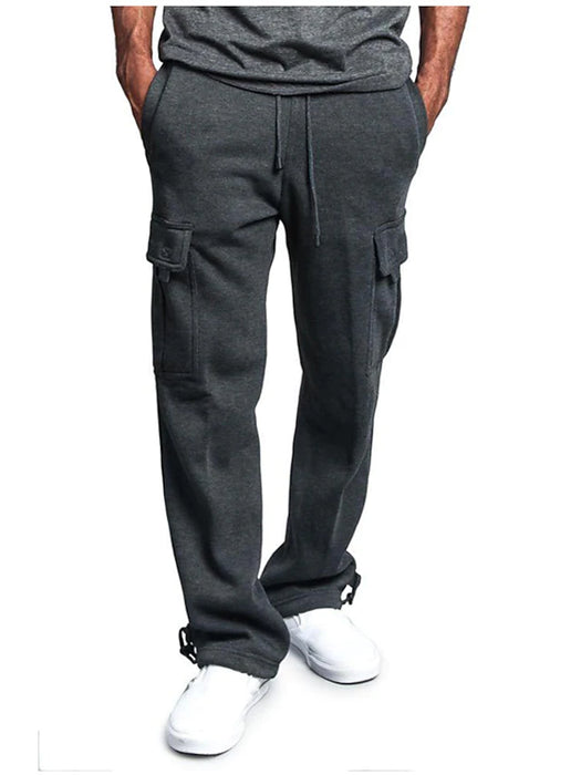 men's fleece cargo sweatpants warm and thick Trousers with multi-pockets Spring&Fall drawstring elastic waist straight active pants sports outdoor