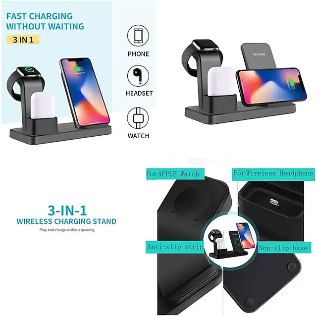 Wireless Charger 10W QI Multi-function 3 in 1 Quick Wireless Charger for Apple iPhone Watch Air Pods
