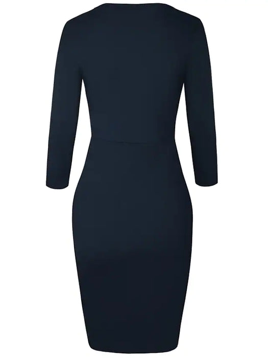 Women's Bodycon Sheath Dress Wine Dark Blue Long Sleeve Pure Color Ruched