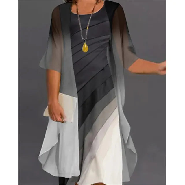 Women's Plus Size Two Piece Dress Striped Round Neck Print Half Sleeve