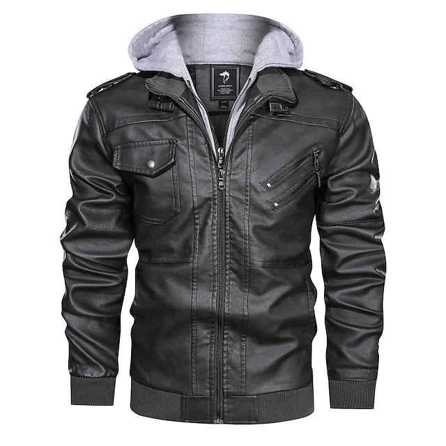 Men's Faux Leather Jacket Biker Jacket Motorcycle Jacket Outdoor Daily Wear Winter Fall Regular Coat