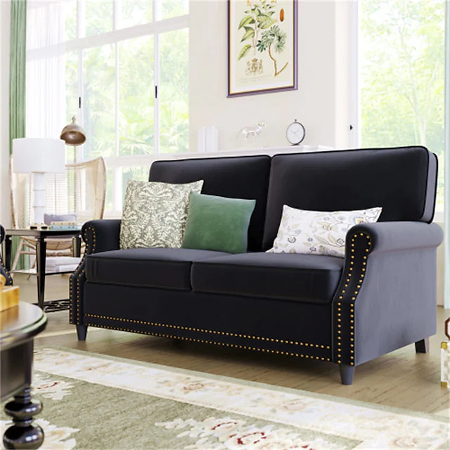 Modern Loveseat Sofa Upholstered 2 Seater Sofa Couch with Deep Seat Velvet Rolled Arm