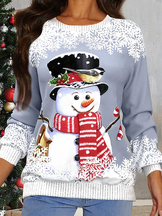 Women's Sweatshirt Pullover Active Streetwear Christmas Green Wine Light gray Snowman Snowflake