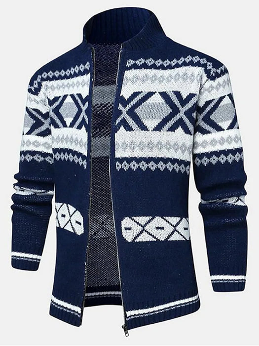 Men's Sweater Ugly Christmas Sweater Cardigan Zip Sweater Knit Full Zip Knitted Geometric V Neck