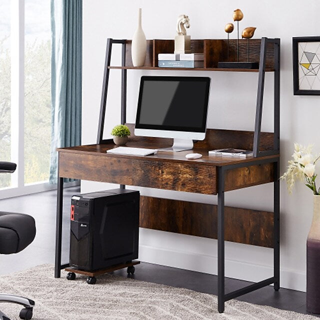 Home Office Computer Desk with Hutch/ Bookshelf Desk with Space Saving Design tiger