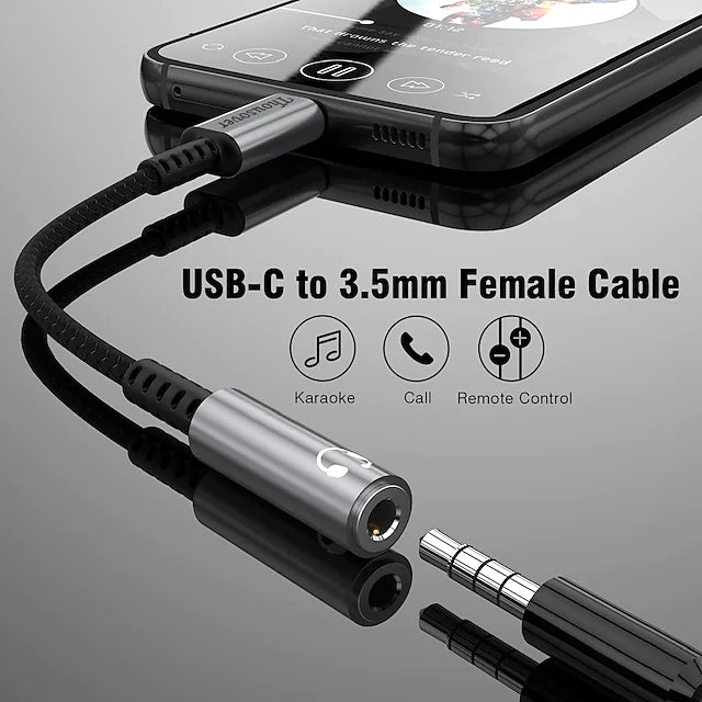 USB Type C to 3.5mm Female Headphone Jack Adapter USB C to Aux Audio Dongle Cable Cord