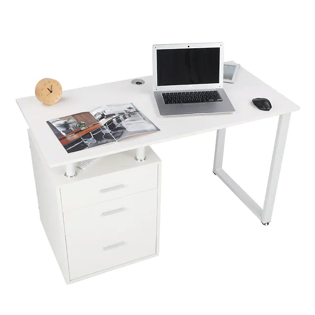 FCH Pipe Rack Three Drawers Computer Desk White