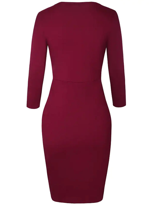Women's Bodycon Sheath Dress Wine Dark Blue Long Sleeve Pure Color Ruched