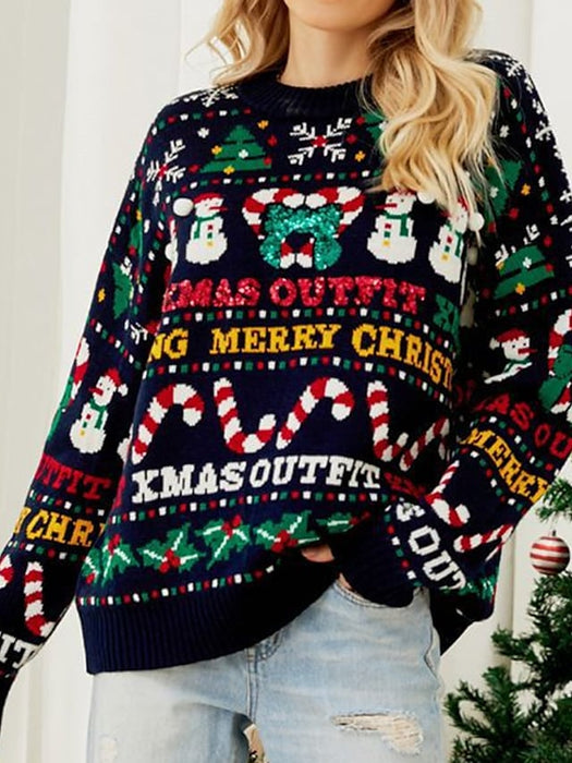 Women's Ugly Christmas Sweater Pullover Sweater Jumper Ribbed Knit Knitted Letter Crew Neck