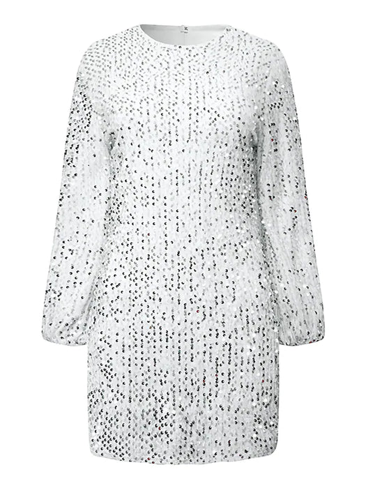 Women's Party Dress Sequin Dress Khaki White Black Long Sleeve Pure Color Sequins Fall Spring
