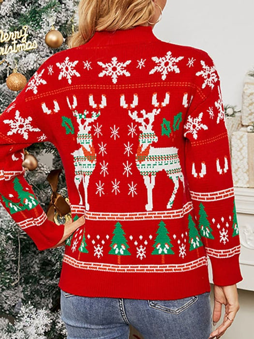 Women's Ugly Christmas Sweater Pullover Sweater Jumper Ribbed Knit Knitted Elk Crew Neck