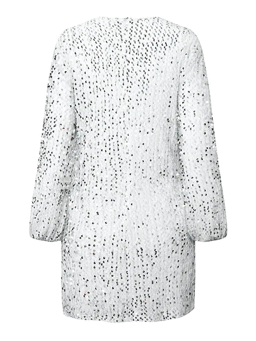 Women's Party Dress Sequin Dress Khaki White Black Long Sleeve Pure Color Sequins Fall Spring