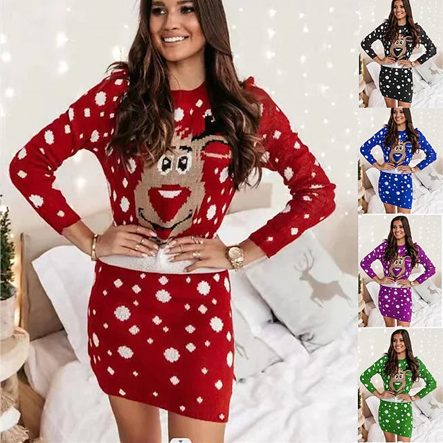 Reindeer Rudolph Dress Ugly Christmas Sweater / Sweatshirt Women's Cute Sweet Christmas